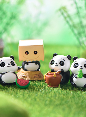 微景观简约现代树脂工艺品可爱卡通动物新款小熊猫蜜罐方盒小摆件