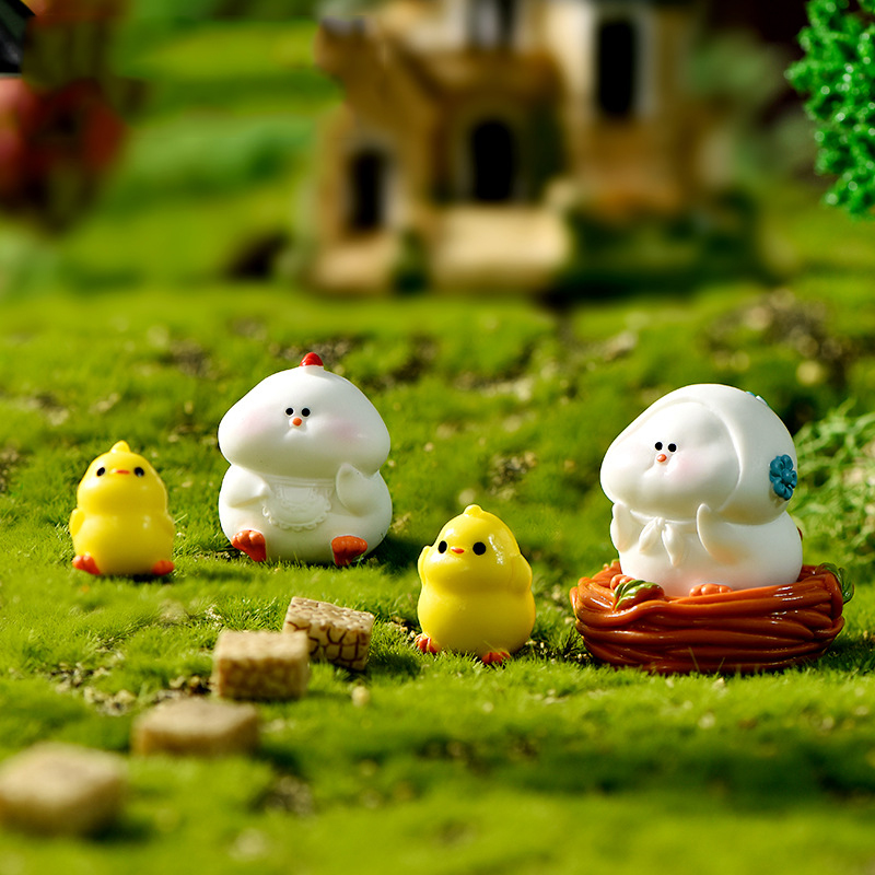 微景观可爱卡通动物新款小鸡一家母鸡公鸡小鸡鸡窝栅栏园艺小摆件