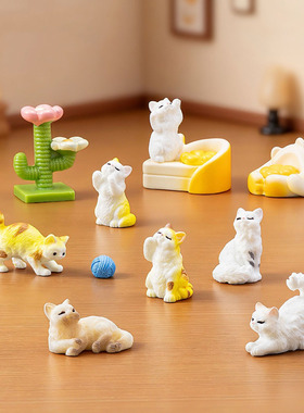 微景观可爱写实布偶奶牛小猫公仔 娃娃屋diy装饰品迷你桌面小摆件