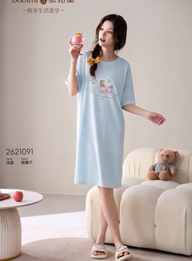 多拉美夏季26年短袖睡裙女宽松凉感少女风居家睡衣可外穿休闲舒适