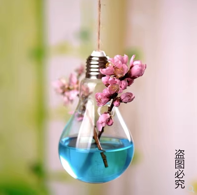 创意灯泡状悬挂花瓶 欧式水培玻璃花瓶 时尚家居饰品摆件