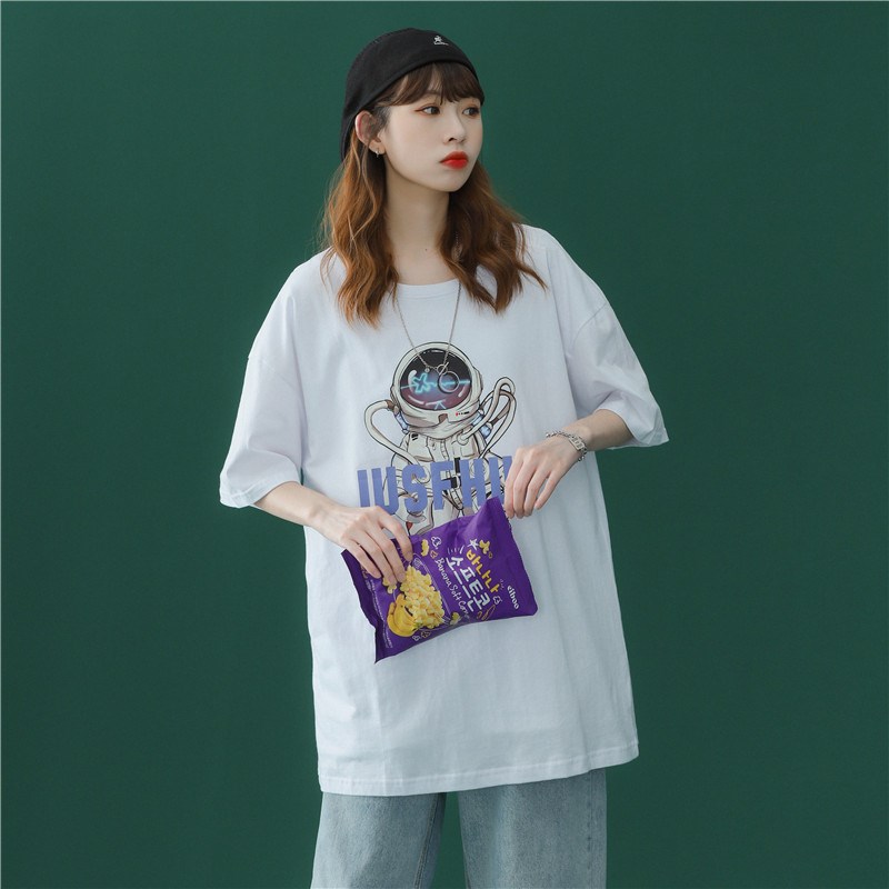 1404-2-T069-P22字母印花宽松T恤圆领落肩学生短袖,女装T恤,星座1404-3