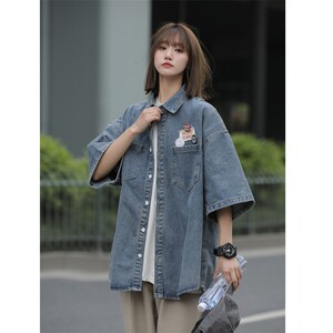夏季新款潮流中性港风男女短袖舒适宽大运动风1404-1-9128-P75