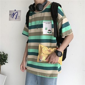 1404-1-T095-p男装新款女港风短袖棉麻夏季t恤条纹C图片