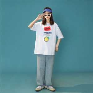 1404-2-T059-P35款短袖女夏季中性风 潮牌港风t恤上衣图片