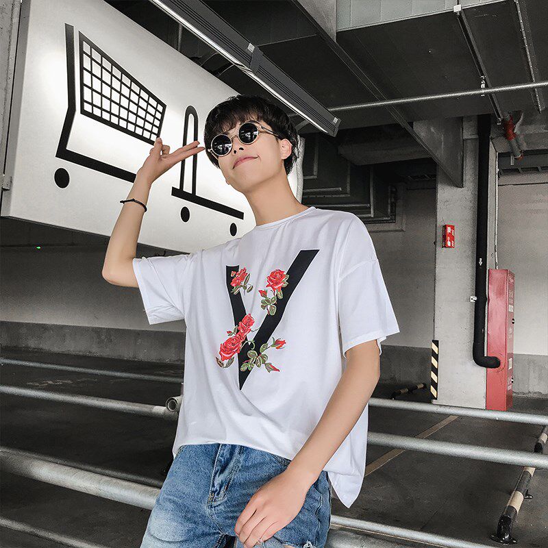 714-3-T083潮男装新款高端情侣印花日系体恤原创黑白拼图片