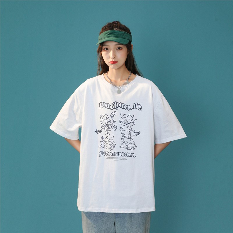 1404-2-T057-P33款印花宽松男女T恤圆领落肩学生短袖上衣潮,女装T恤,星座1404-3