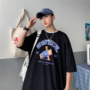 1404-2-t073-p33男女款新港风印花日系短袖中性纯棉夏季体恤图片