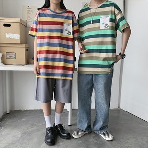 1404-3-T095-p35男装新款女港风短袖情侣t恤夏季条纹体恤K图片
