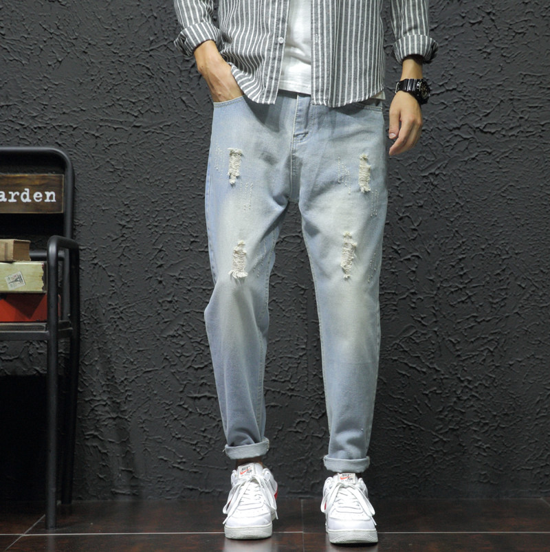 男四季新款日系男九分潮流精品牛仔哈伦裤子714-2hh的图片