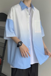 1404-2-C29-P50新款时尚精致潮流宽松短袖衬衫男女同款情侣款