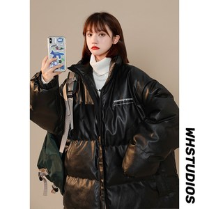 1404-1-9019-p110男女加厚棉衣新款港风中性皮外套御寒棉服