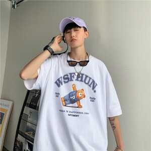 1404-2-t073-p33男女款新港风印花日系短袖纯棉夏天体恤潮图片
