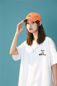 1404-2-T072-P352023新款创意字母印花宽松T恤圆领落肩学生短袖衫图片