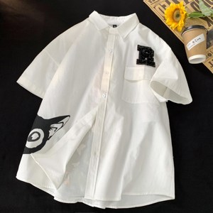 新款男情侣款女短袖衬衫纯棉衬衣1404-1-916-P50