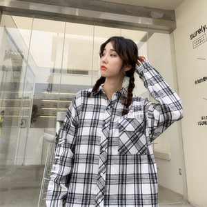男格子宽松情侣衬衫女714-3-C19-P53-C19短袖批48元bxb图片