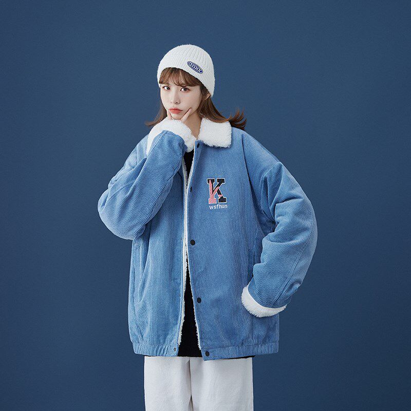 新款男女灯芯绒平铺时尚棉衣棉服羊羔毛714-1-M06-P110gK款图片