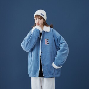 新款男女灯芯绒平铺时尚棉衣棉服羊羔毛714-1-M06-P110gK款图片