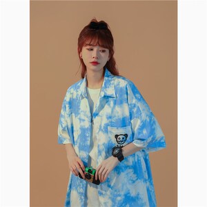 男新品精品港风扎染衬衫短袖宽松休闲百搭1404-C25-P43K图片