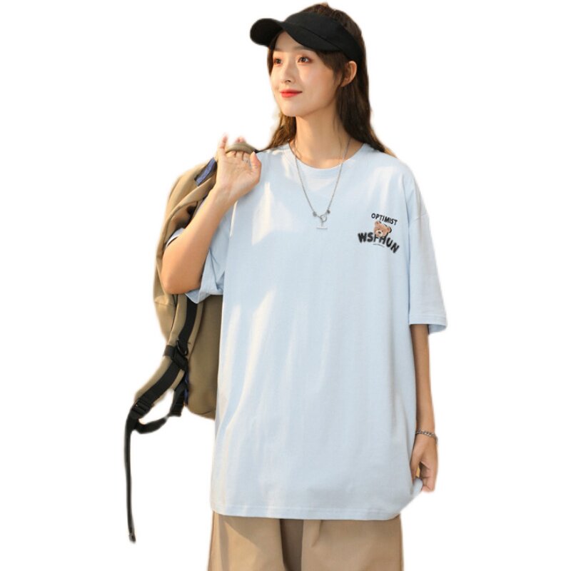 1404-2-T072-P352023新款创意字母印花宽松T恤圆领落肩学生短袖衫,女装T恤,星座1404-3