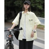 1404-3-9139-p55夏季新款潮流港风男女短袖舒适宽大运动风黑色，男装衬衫，星座1404-3