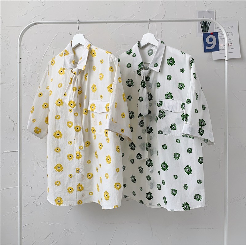 174-1-C22男女装款港风短袖平铺款宽松精品情侣衬衫H好，男装衬衫，星座1404-3