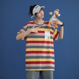 1404-1-T095-p男装新款女港风短袖棉中性风夏季t恤条纹，男装T恤，星座1404-3