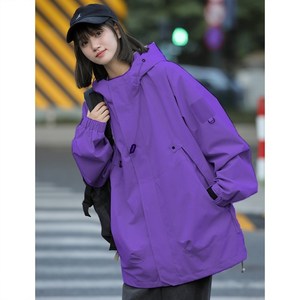 1404-1-9296-p80外套款春秋季美式冲锋衣女防风连帽夹克