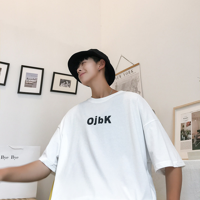 714-2-T080男士新款港风日系平铺落肩体恤情侣短袖g，男装T恤，星座1404-3