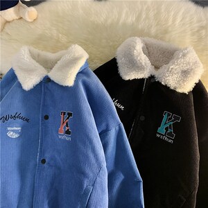 新款灯芯绒时尚平铺棉衣情侣棉服时尚羊羔毛1404-1-M06-P110款好图片