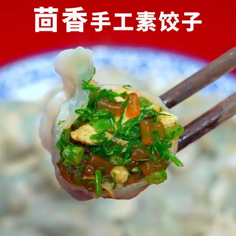 山东手工大馅水饺纯素馅饺子新鲜韭菜茴香粉条鸡蛋大馅早餐蒸煎饺