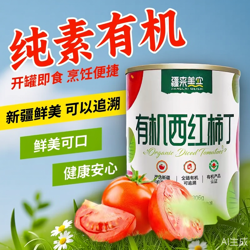 疆来美实纯素有机西红柿丁306g新疆鲜番茄丁开罐即食烹饪炒菜做汤