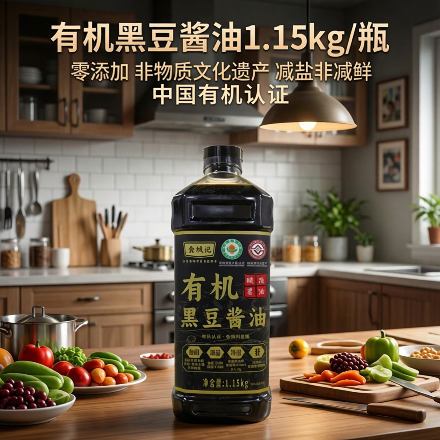食诚记有机黑豆酱油1.15kg生抽健康营养用于凉拌炒菜家用酿造酱油