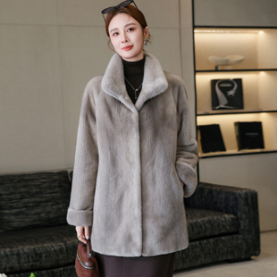 丹麦天鹅绒整貂水貂皮大衣2025小立领冬季新款裘皮皮草中长款外套