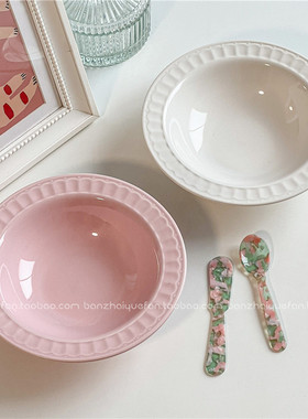 韩ins复古简约陶瓷碗酸奶麦片早餐碗圆形法式冰淇淋碗水果沙拉碗