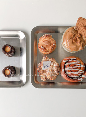 韩国ins金属茶托盘 拍摄道具方形不锈钢盘甜品早餐盘 咖啡厅托盘