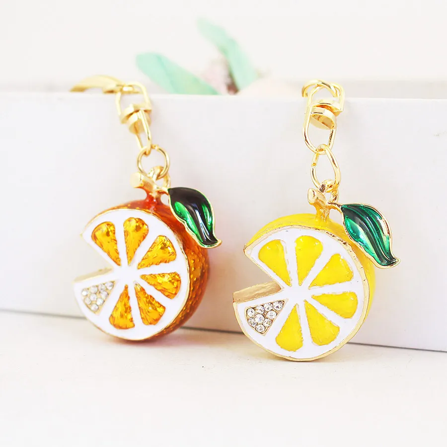 彩色创意可爱水果酸酸甜甜柠檬水钻汽车钥匙扣配饰挂件钥匙链1144