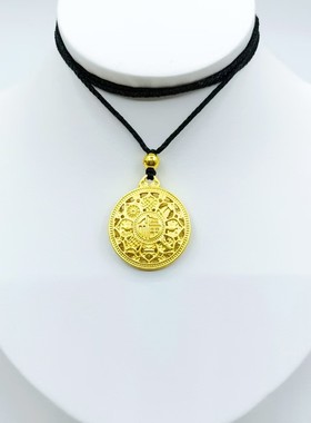沙金八宝富贵镂空莲花吊坠电镀金色银色古法福字八宝罗盘吊坠项链