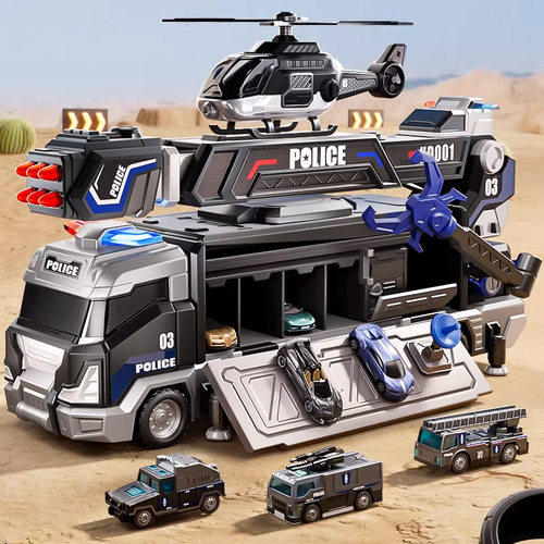 多功能变形警察车玩具儿童大号导弹弹射轨道合金小汽车益智3男孩6