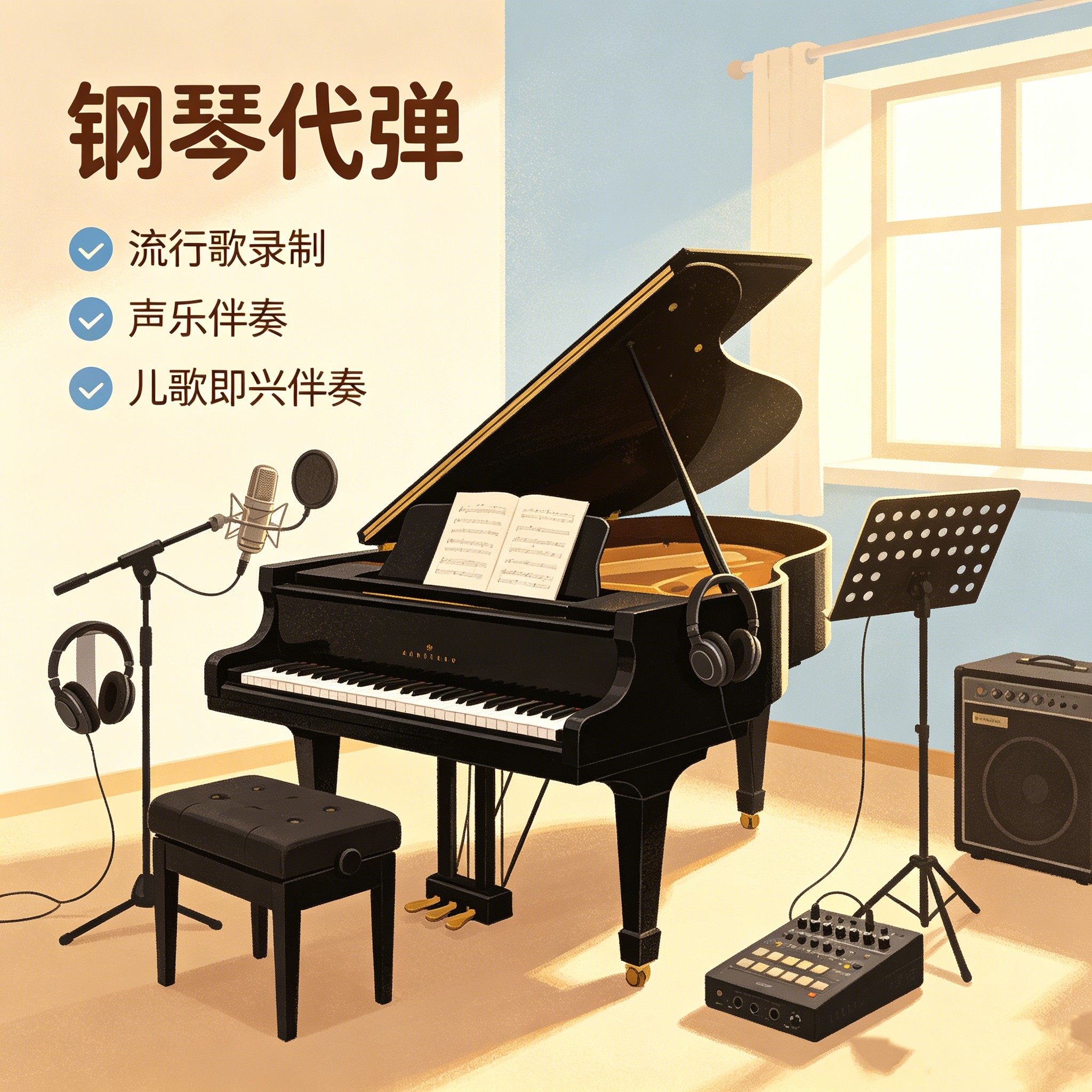 真人实录钢琴代弹帮录视频音频麦克风声卡流行歌声乐儿歌即兴伴奏