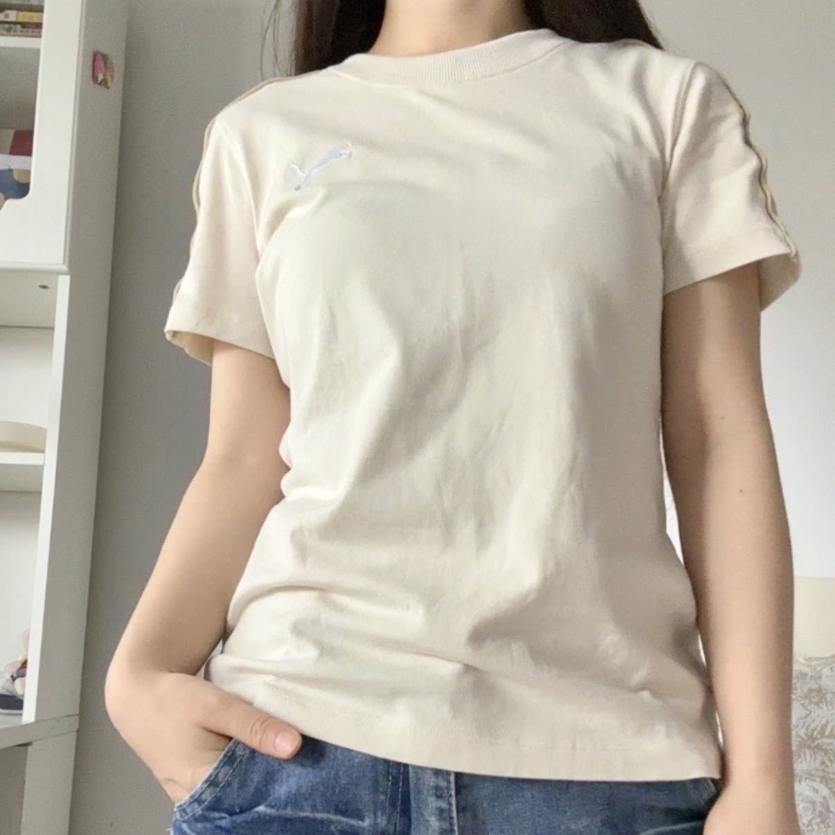 PUMA彪马 新款夏季女子运动上衣纯棉刺绣圆领休闲短袖T恤 682155