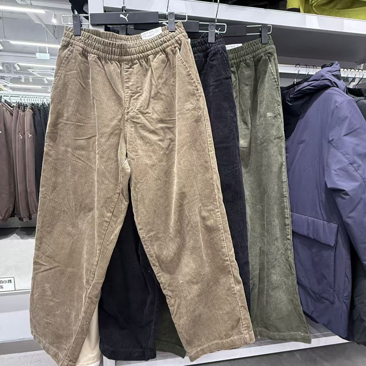 PUMA彪马 Corduroy男款秋冬工装风复古灯芯绒阔腿直筒长裤 636318
