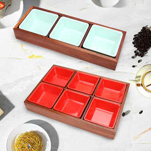 火锅密胺KTV酒店分格零食水果小吃碟子组合四六宫格竹盘套装餐具
