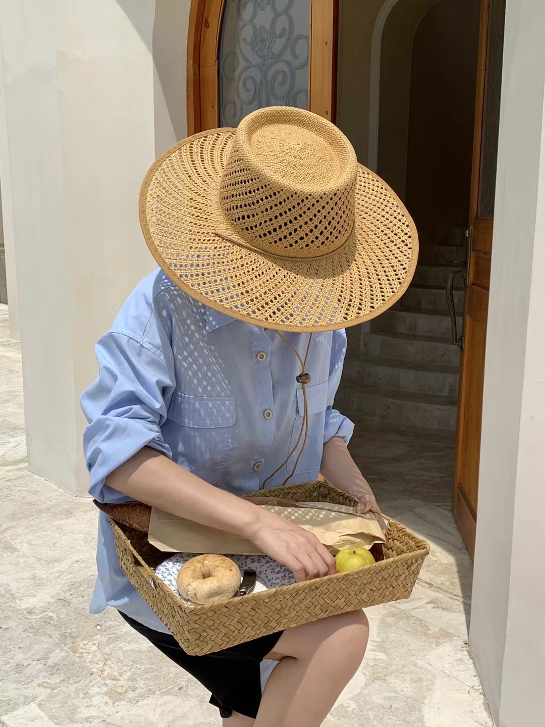 春夏出游法式宽檐镂空遮阳草帽女