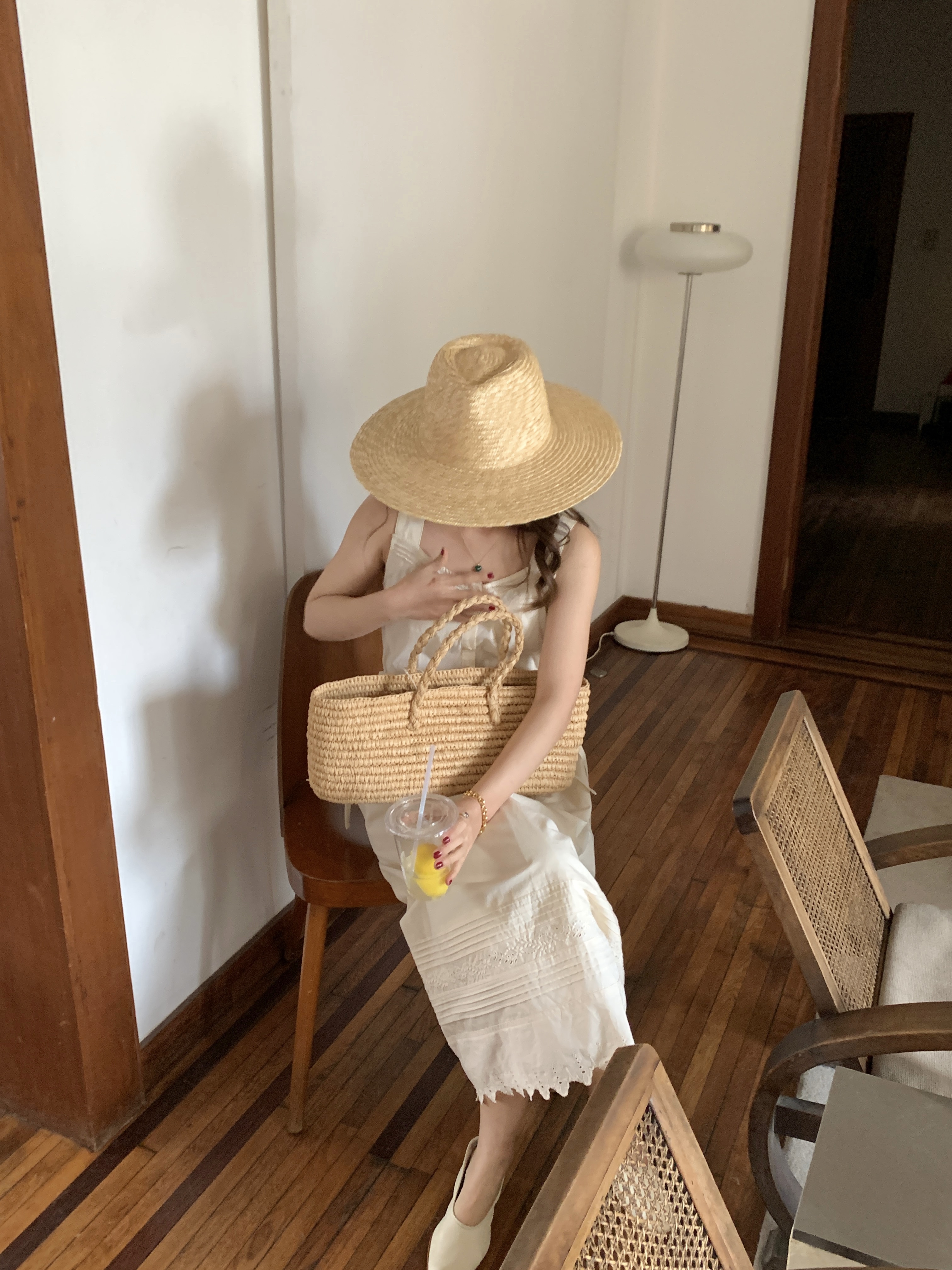 出游法式女春夏平檐麦秆草草帽