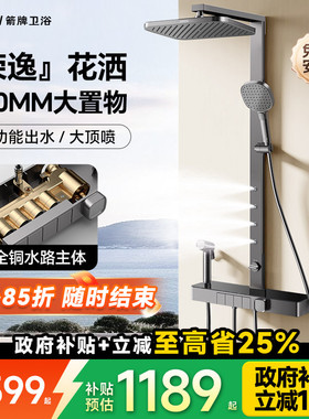 箭牌荣逸花洒智能数显钢琴键花洒套装家用全铜大置物枪灰色淋浴器