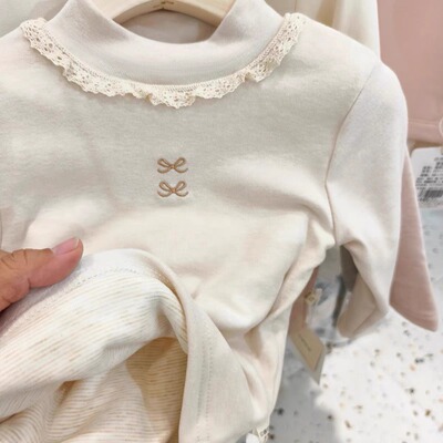 秋冬儿童半高领保暖德绒打底衫蕾丝拼接双面绒刺绣百搭女童上衣潮