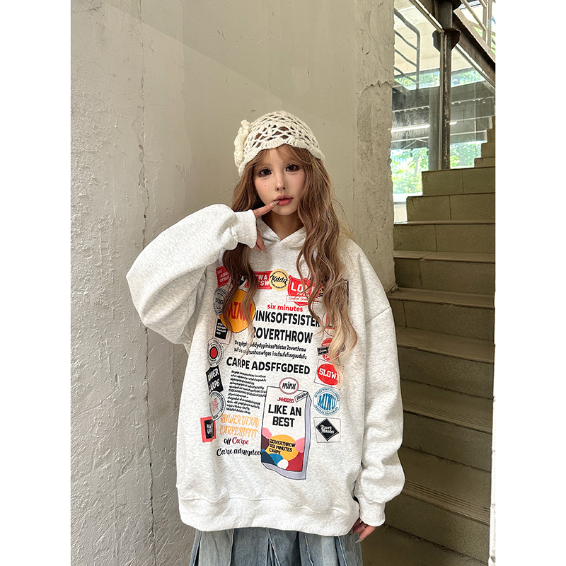 宽松休闲连帽卫衣女情侣帽衫