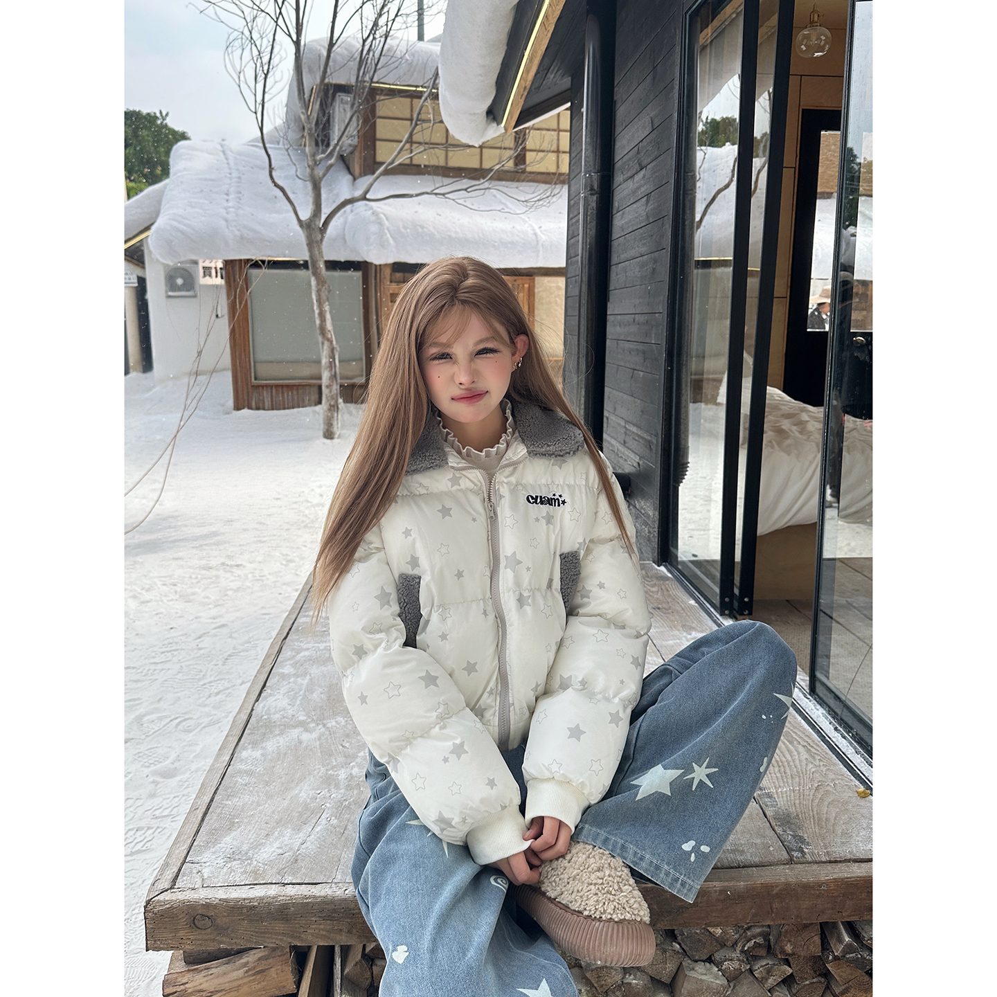 星星刺绣羊羔绒外套显瘦保暖外套