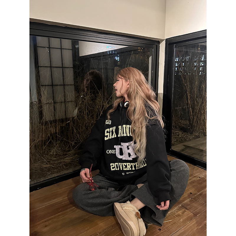 印花连帽卫衣宽松情侣帽衫